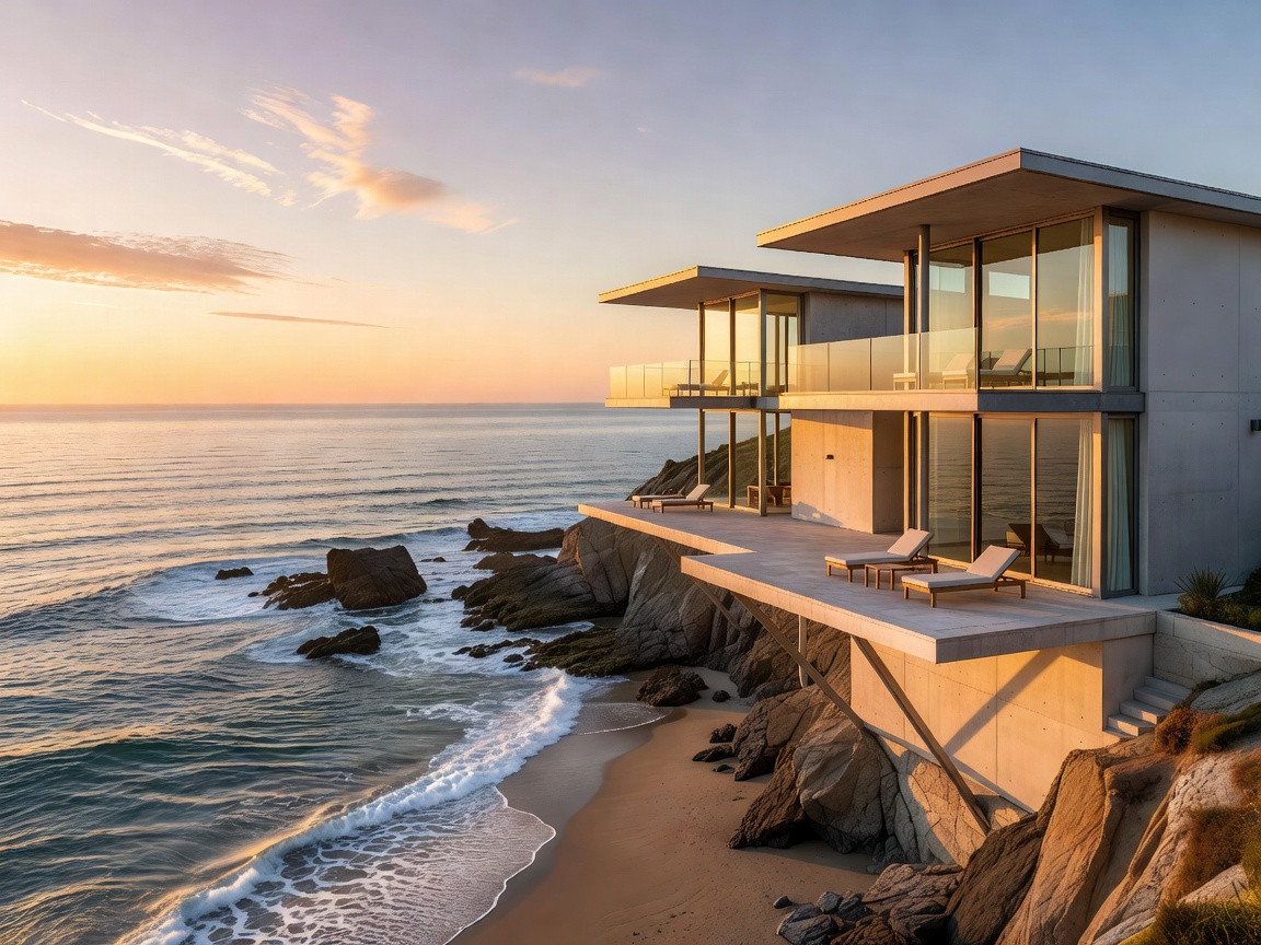 Modernist Coastal Architecture Overlooking Ocean